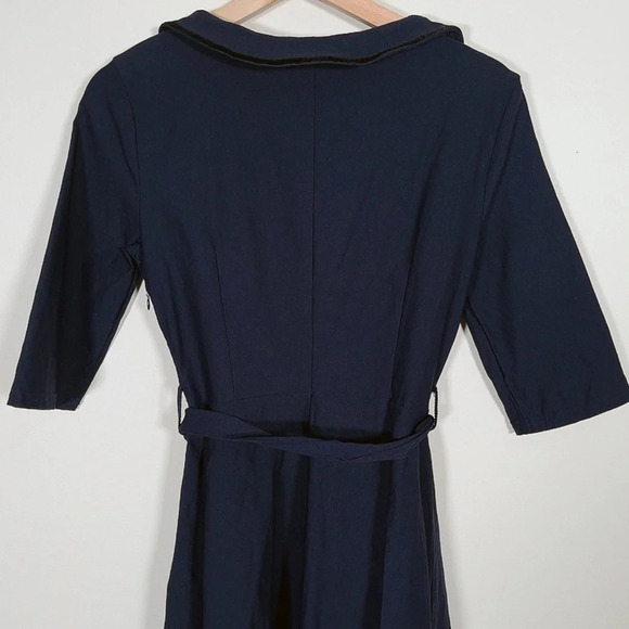 MIUSOL | 3/4 SLEEVE VINTAGE NAVY BELTED RETRO EVENING DRESS - Picture 11 of 13